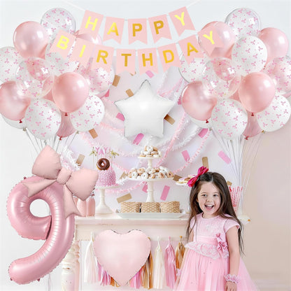 1st Pink Bow Birthday Decorations for Girls,Pink White Bow Latex Balloons