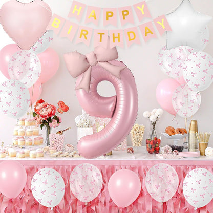 1st Pink Bow Birthday Decorations for Girls,Pink White Bow Latex Balloons