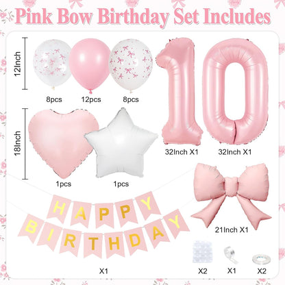 1st Pink Bow Birthday Decorations for Girls,Pink White Bow Latex Balloons