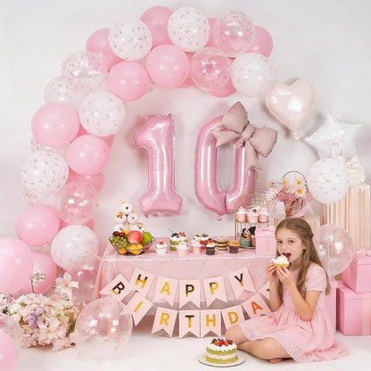 1st Pink Bow Birthday Decorations for Girls,Pink White Bow Latex Balloons