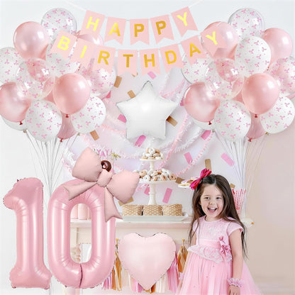 1st Pink Bow Birthday Decorations for Girls,Pink White Bow Latex Balloons