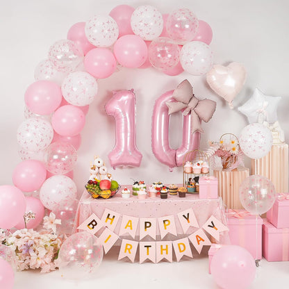 1st Pink Bow Birthday Decorations for Girls,Pink White Bow Latex Balloons
