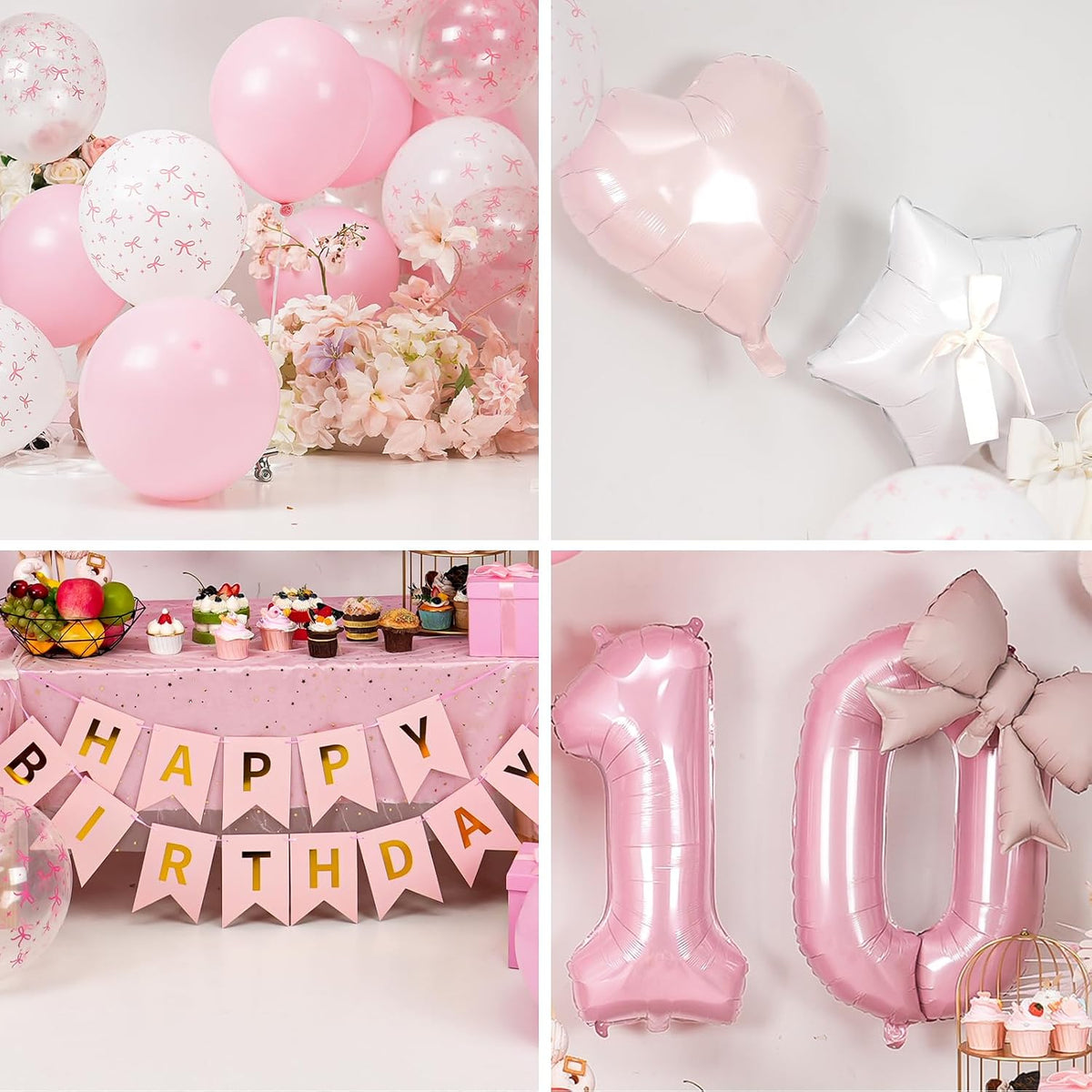 1st Pink Bow Birthday Decorations for Girls,Pink White Bow Latex Balloons