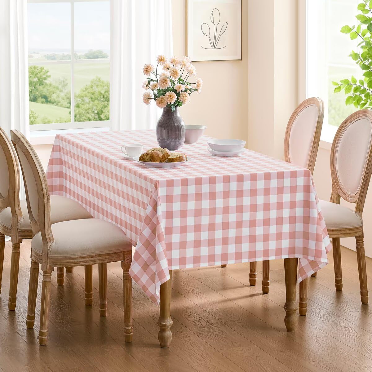 Pink Gingham Tablecloth Rectangle Checkered Tablecloth Washable