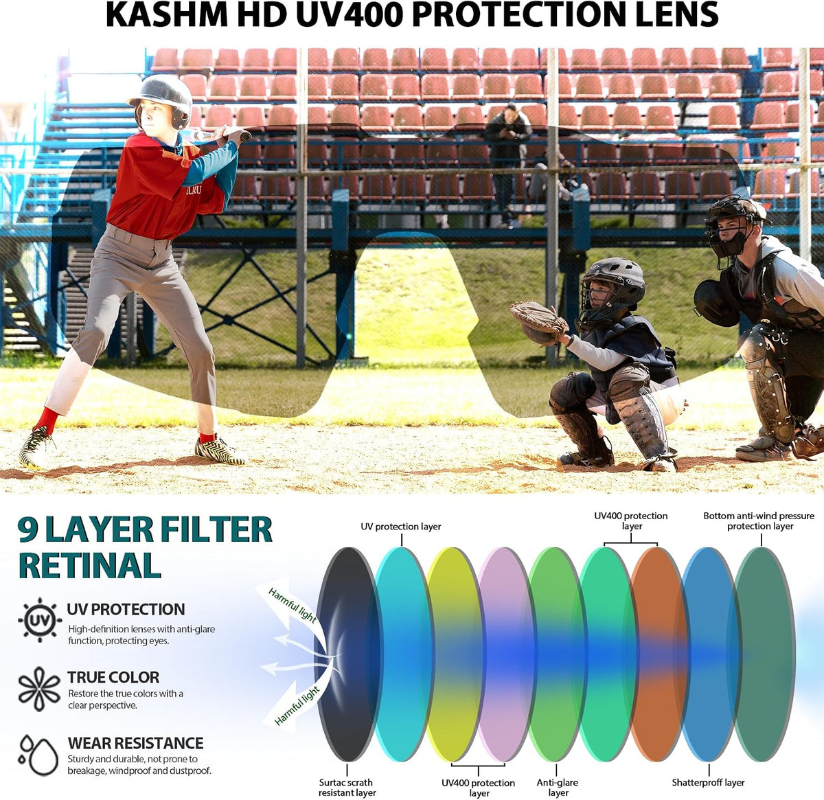 Kids Baseball Sunglasses for Boys Girls Age 3-12,Softball Sports
