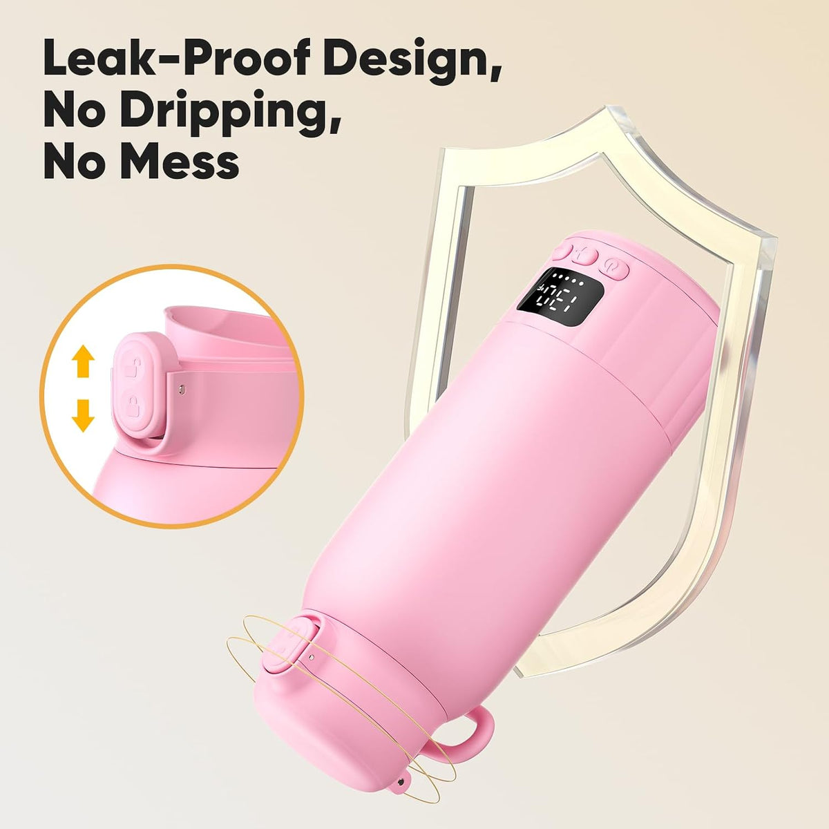 Portable Bottle Warmer for Travel, Fast Heating Milk Warmer On The Go, 17 OZ Water Warmer for Milk, Formula, Water, Temp Control 98°F -131°F, Baby Essentials for Outdoor Airplane Car Journey, Pink
