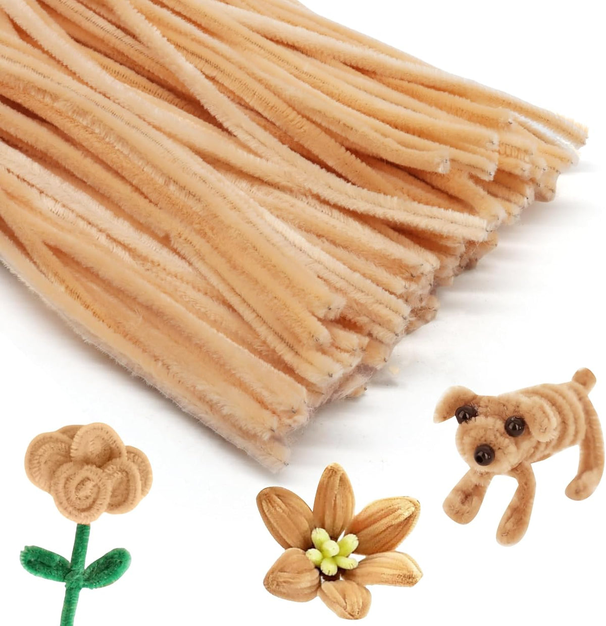 100 Pcs Peach Pipe Cleaners Chenille 6mm x 12" Craft