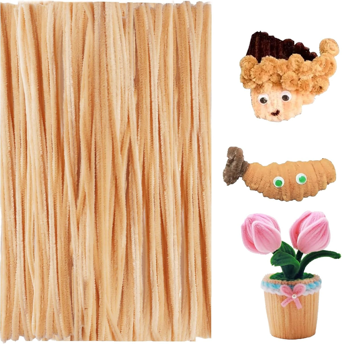 100 Pcs Peach Pipe Cleaners Chenille 6mm x 12" Craft