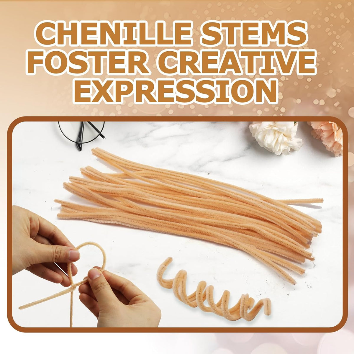 100 Pcs Peach Pipe Cleaners Chenille 6mm x 12" Craft