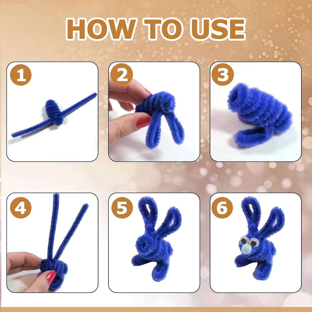 100 Pcs Peach Pipe Cleaners Chenille 6mm x 12" Craft