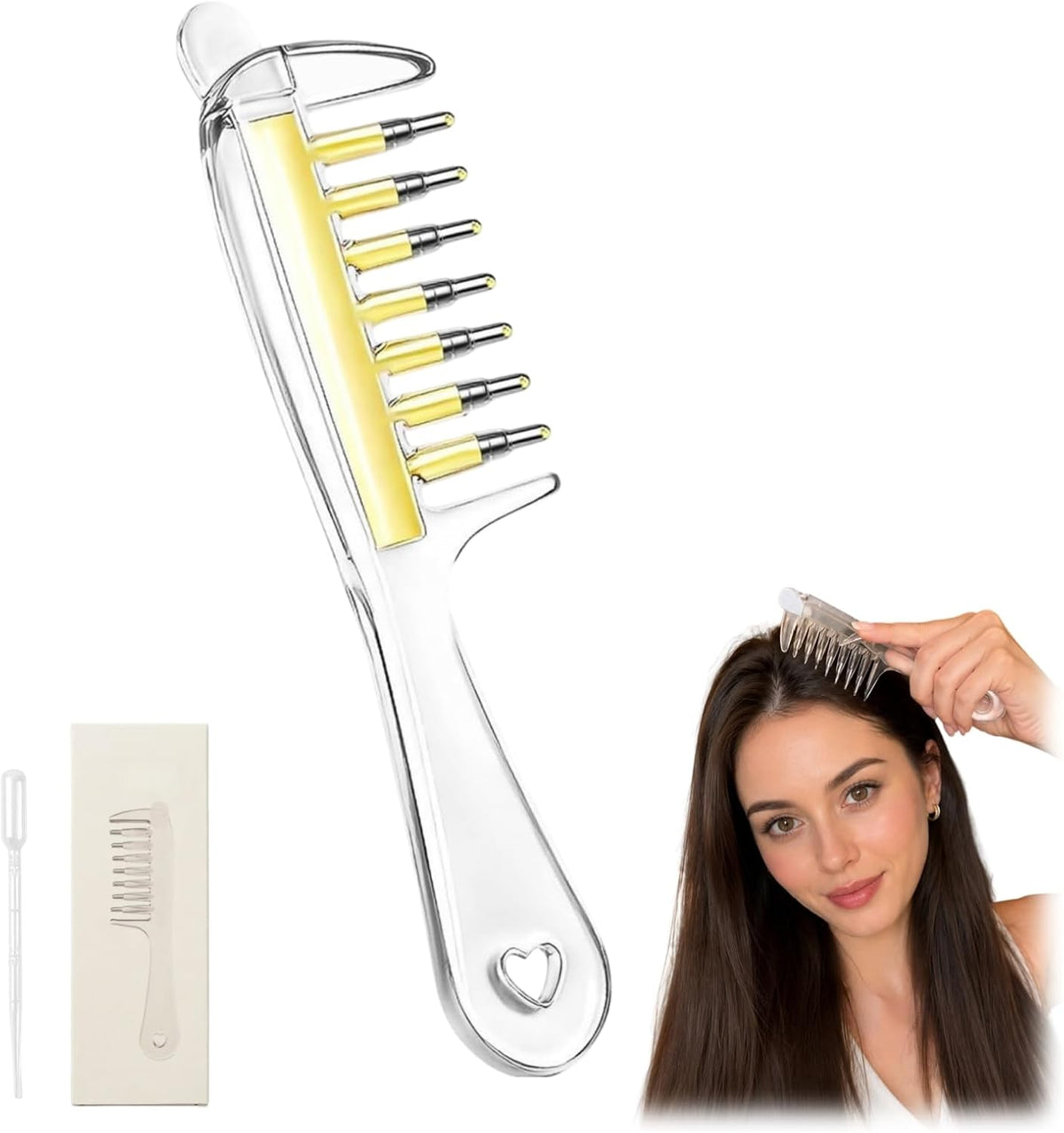 Refillable Scalp Oil Applicator Comb with 7 Metal Massage Tips，Pink-1PC