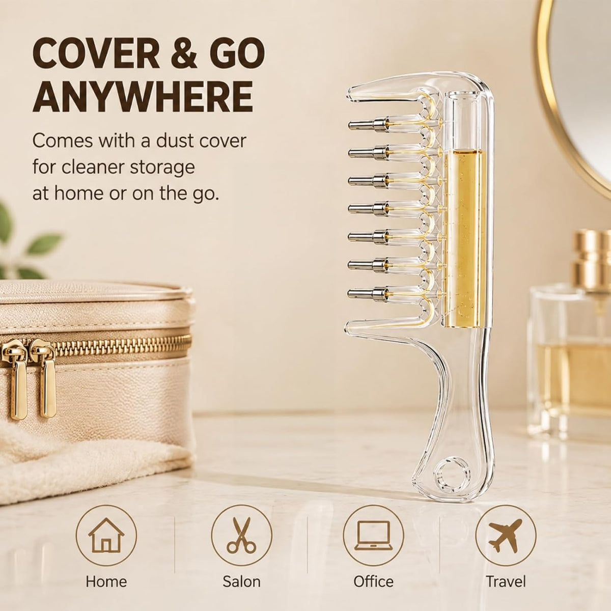 Refillable Scalp Oil Applicator Comb with 7 Metal Massage Tips，Pink-1PC