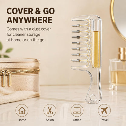 Refillable Scalp Oil Applicator Comb with 7 Metal Massage Tips，Pink-1PC