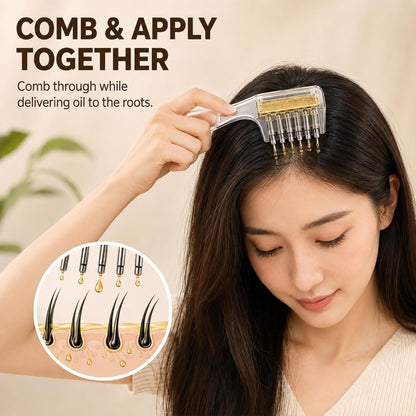 Refillable Scalp Oil Applicator Comb with 7 Metal Massage Tips，Pink-1PC