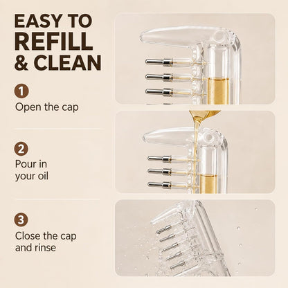 Refillable Scalp Oil Applicator Comb with 7 Metal Massage Tips，Pink-1PC
