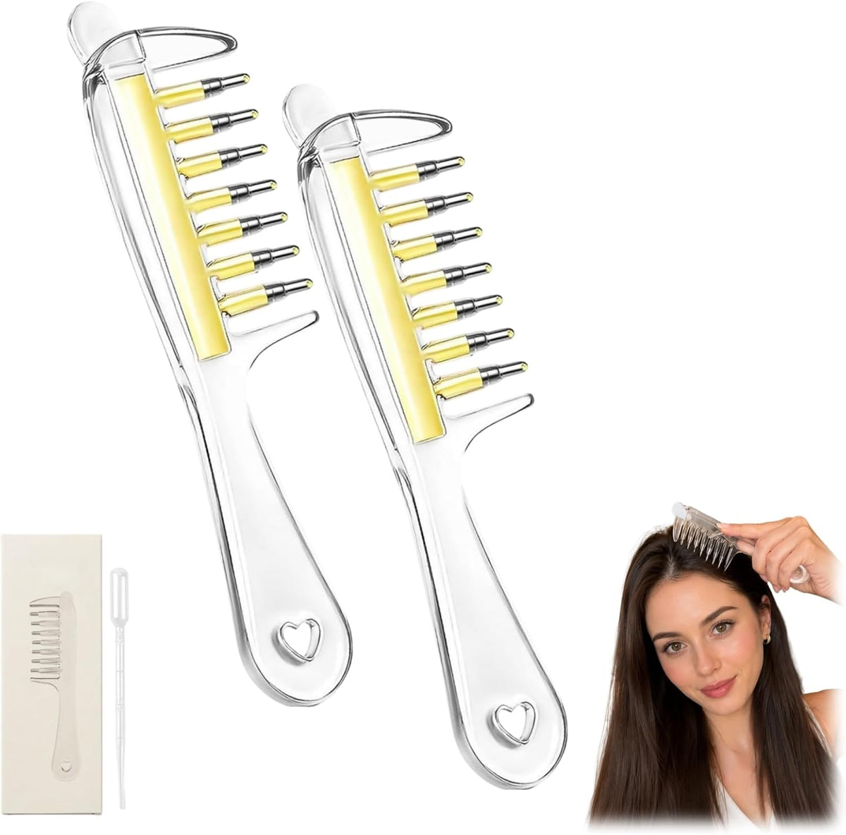 Refillable Scalp Oil Applicator Comb with 7 Metal Massage Tips，Pink-1PC