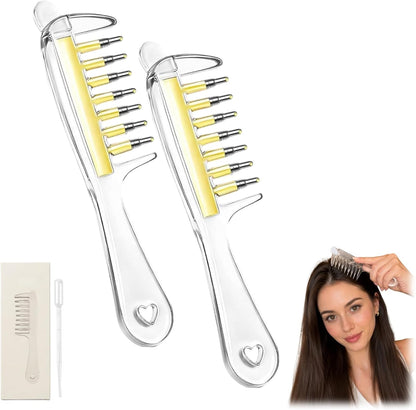 Refillable Scalp Oil Applicator Comb with 7 Metal Massage Tips，Pink-1PC