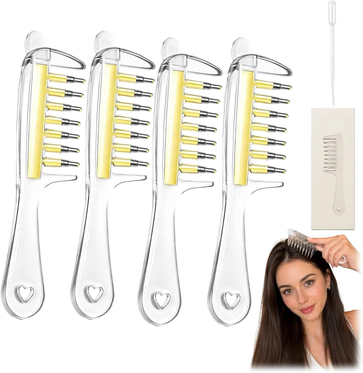 Refillable Scalp Oil Applicator Comb with 7 Metal Massage Tips，Pink-1PC