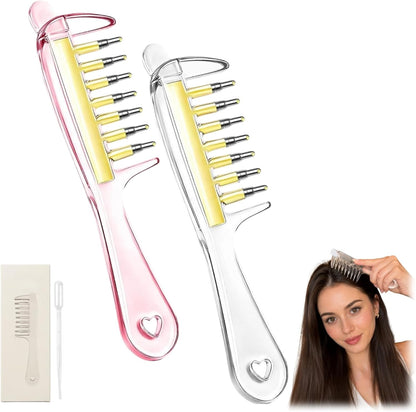 Refillable Scalp Oil Applicator Comb with 7 Metal Massage Tips，Pink-1PC