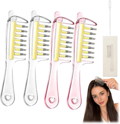 Refillable Scalp Oil Applicator Comb with 7 Metal Massage Tips，Pink-1PC