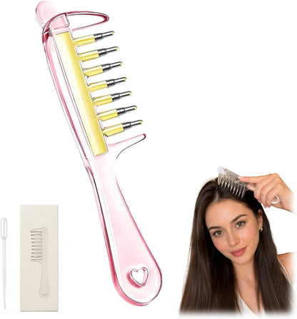 Refillable Scalp Oil Applicator Comb with 7 Metal Massage Tips，Pink-1PC