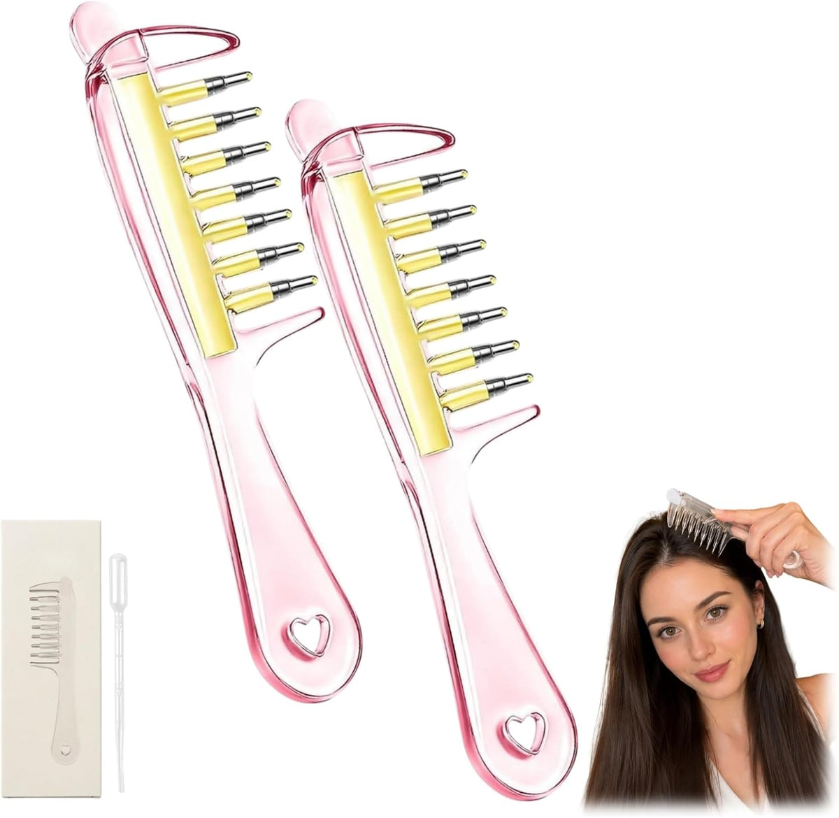 Refillable Scalp Oil Applicator Comb with 7 Metal Massage Tips，Pink-1PC
