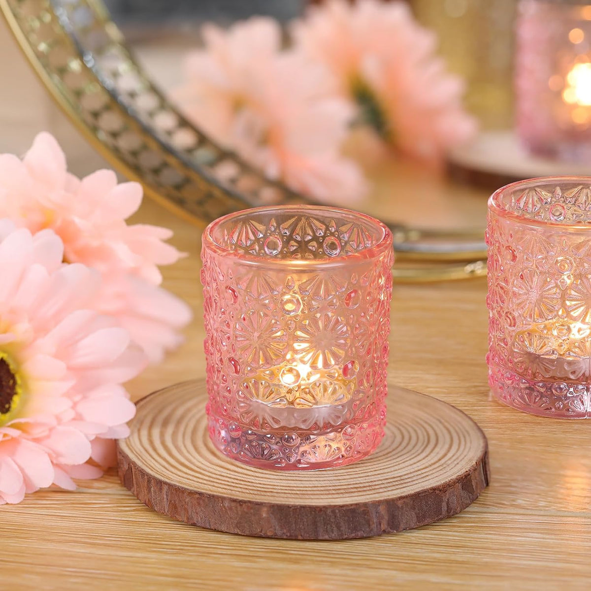 36 Pack Pink Votive Candle Holder 2.2ʺ*2.6ʺ Tealight Candle Holders