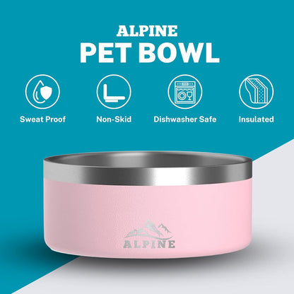 Set of 2 Stainless Steel Dog Bowls, Non Slip, Metal Pet Bowl for Food and Water, Double Walled Insulated, Rustproof, Dishwasher Safe- 32 Ounces- Pink (AB)