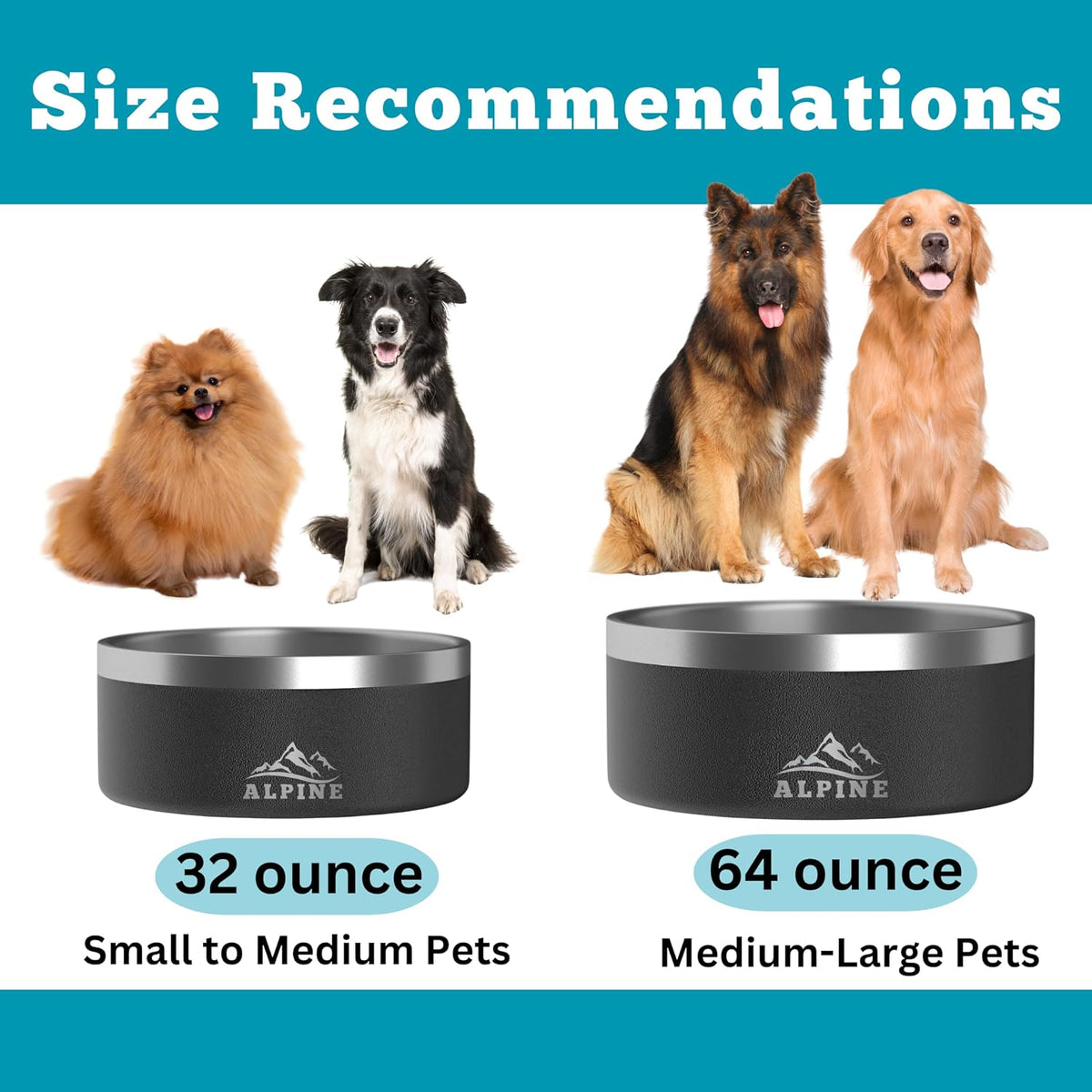 Set of 2 Stainless Steel Dog Bowls, Non Slip, Metal Pet Bowl for Food and Water, Double Walled Insulated, Rustproof, Dishwasher Safe- 32 Ounces- Pink (AB)
