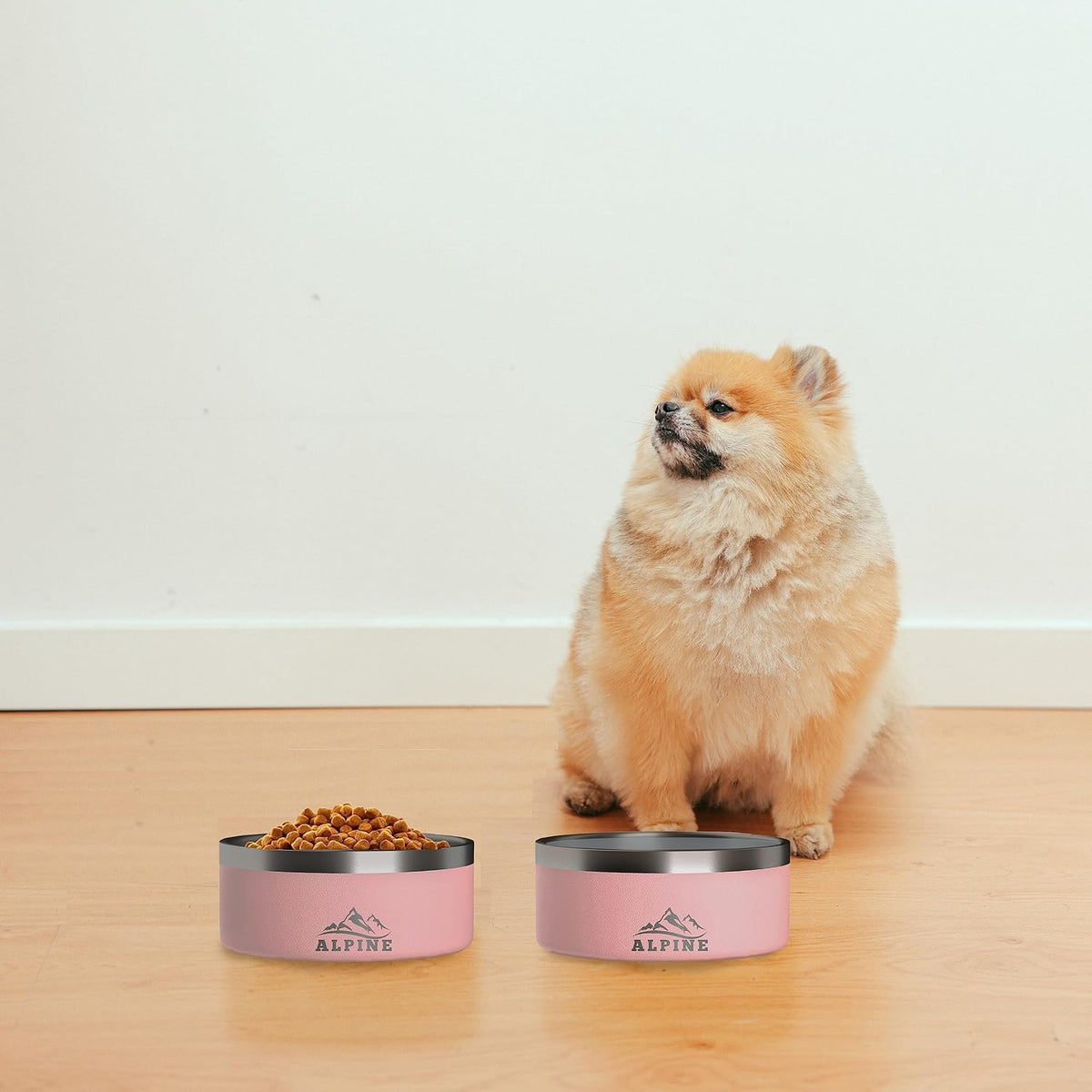 Set of 2 Stainless Steel Dog Bowls, Non Slip, Metal Pet Bowl for Food and Water, Double Walled Insulated, Rustproof, Dishwasher Safe- 32 Ounces- Pink (AB)