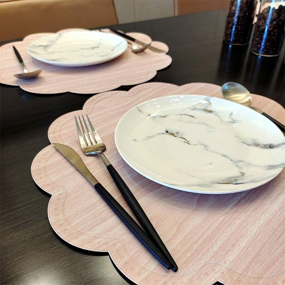Round Waterproof Placemats for Dining Table Set of 6,Modern PU Washable Table Mats Non-Slip Easy to Clean for Home Kitchen Decor (Shell Pink)