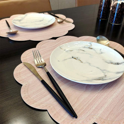 Round Waterproof Placemats for Dining Table Set of 6,Modern PU Washable Table Mats Non-Slip Easy to Clean for Home Kitchen Decor (Shell Pink)