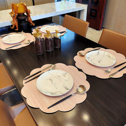 Round Waterproof Placemats for Dining Table Set of 6,Modern PU Washable Table Mats Non-Slip Easy to Clean for Home Kitchen Decor (Shell Pink)