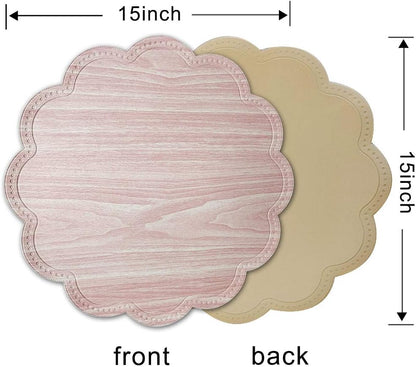 Round Waterproof Placemats for Dining Table Set of 6,Modern PU Washable Table Mats Non-Slip Easy to Clean for Home Kitchen Decor (Shell Pink)