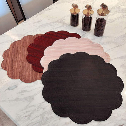 Round Waterproof Placemats for Dining Table Set of 6,Modern PU Washable Table Mats Non-Slip Easy to Clean for Home Kitchen Decor (Shell Pink)