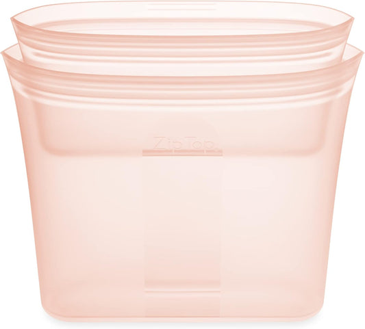 Reusable Food Storage Bags | 2 Bag Set [Peach] | Silicone Meal Prep Container | Microwave, Dishwasher and Freezer Safe | Made in the USA
