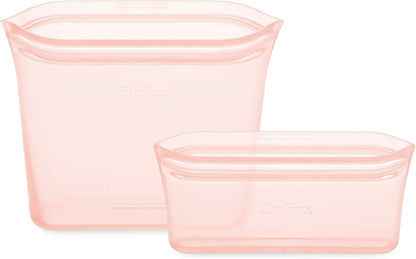 Reusable Food Storage Bags | 2 Bag Set [Peach] | Silicone Meal Prep Container | Microwave, Dishwasher and Freezer Safe | Made in the USA