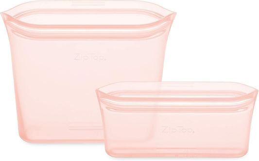Reusable Food Storage Bags | 2 Bag Set [Peach] | Silicone Meal Prep Container | Microwave, Dishwasher and Freezer Safe | Made in the USA