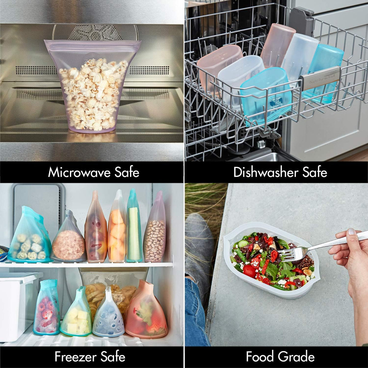 Reusable Food Storage Bags | 2 Bag Set [Peach] | Silicone Meal Prep Container | Microwave, Dishwasher and Freezer Safe | Made in the USA