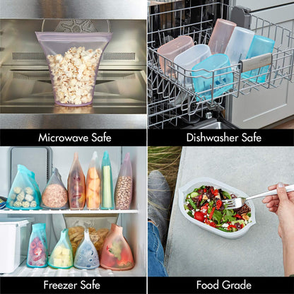 Reusable Food Storage Bags | 2 Bag Set [Peach] | Silicone Meal Prep Container | Microwave, Dishwasher and Freezer Safe | Made in the USA