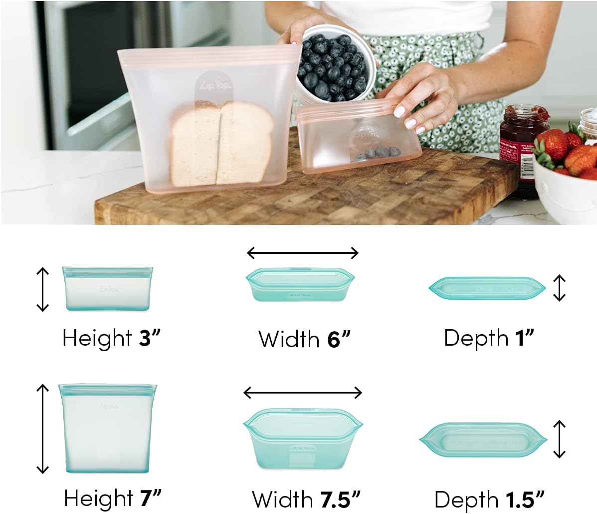Reusable Food Storage Bags | 2 Bag Set [Peach] | Silicone Meal Prep Container | Microwave, Dishwasher and Freezer Safe | Made in the USA