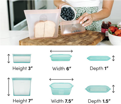 Reusable Food Storage Bags | 2 Bag Set [Peach] | Silicone Meal Prep Container | Microwave, Dishwasher and Freezer Safe | Made in the USA