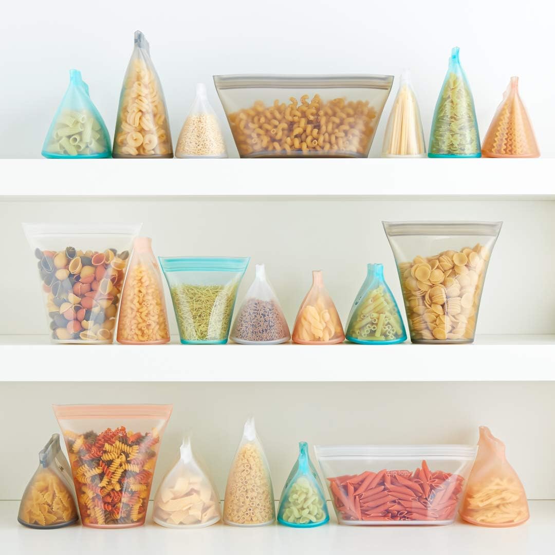 Reusable Food Storage Bags | 2 Bag Set [Peach] | Silicone Meal Prep Container | Microwave, Dishwasher and Freezer Safe | Made in the USA