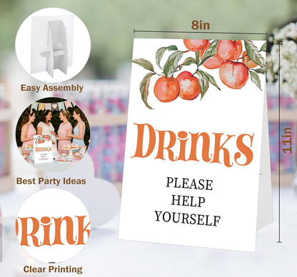 Peach Baby Shower Tabletop Sign, Drinks Please Help Yourself, Include One 8×11 Sign with holder, Sweet Peach Gender Reveal Party Decoration Supplies - FL52