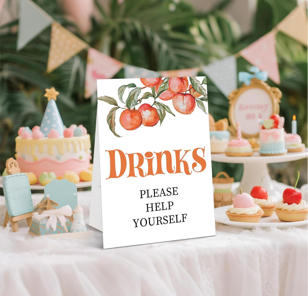 Peach Baby Shower Tabletop Sign, Drinks Please Help Yourself, Include One 8×11 Sign with holder, Sweet Peach Gender Reveal Party Decoration Supplies - FL52