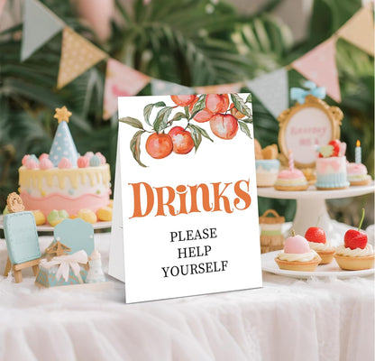 Peach Baby Shower Tabletop Sign, Drinks Please Help Yourself, Include One 8×11 Sign with holder, Sweet Peach Gender Reveal Party Decoration Supplies - FL52