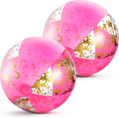 Pink Beach Balls 16 Inch Inflatable Glitter Play