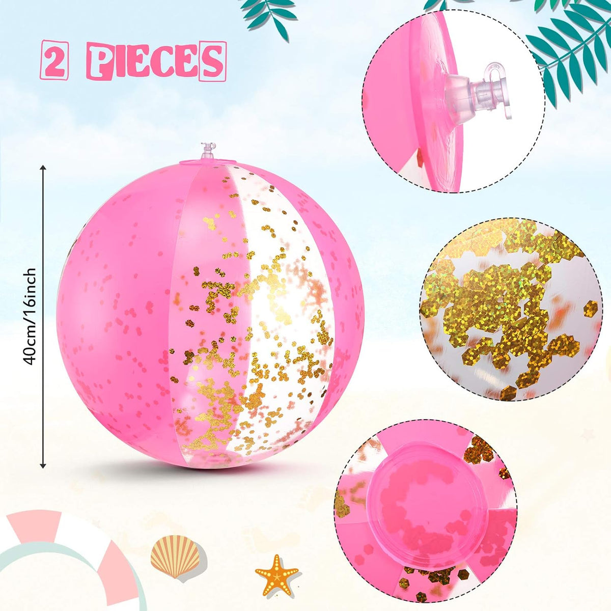 Pink Beach Balls 16 Inch Inflatable Glitter Play