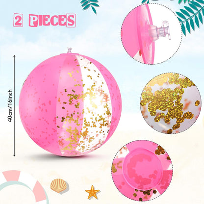 Pink Beach Balls 16 Inch Inflatable Glitter Play