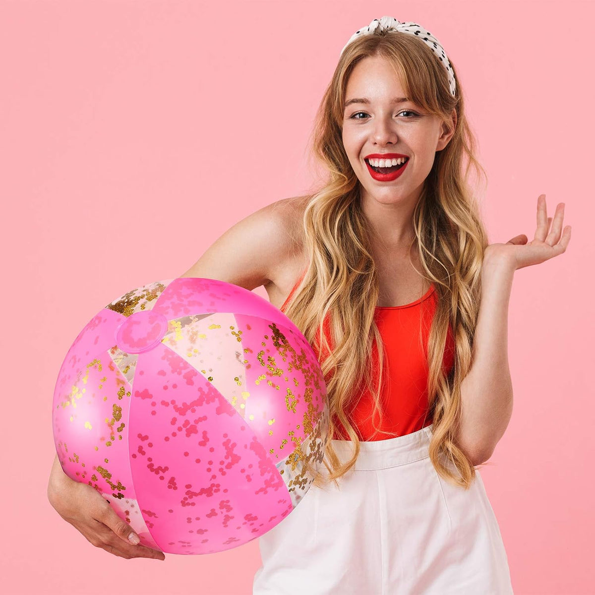 Pink Beach Balls 16 Inch Inflatable Glitter Play